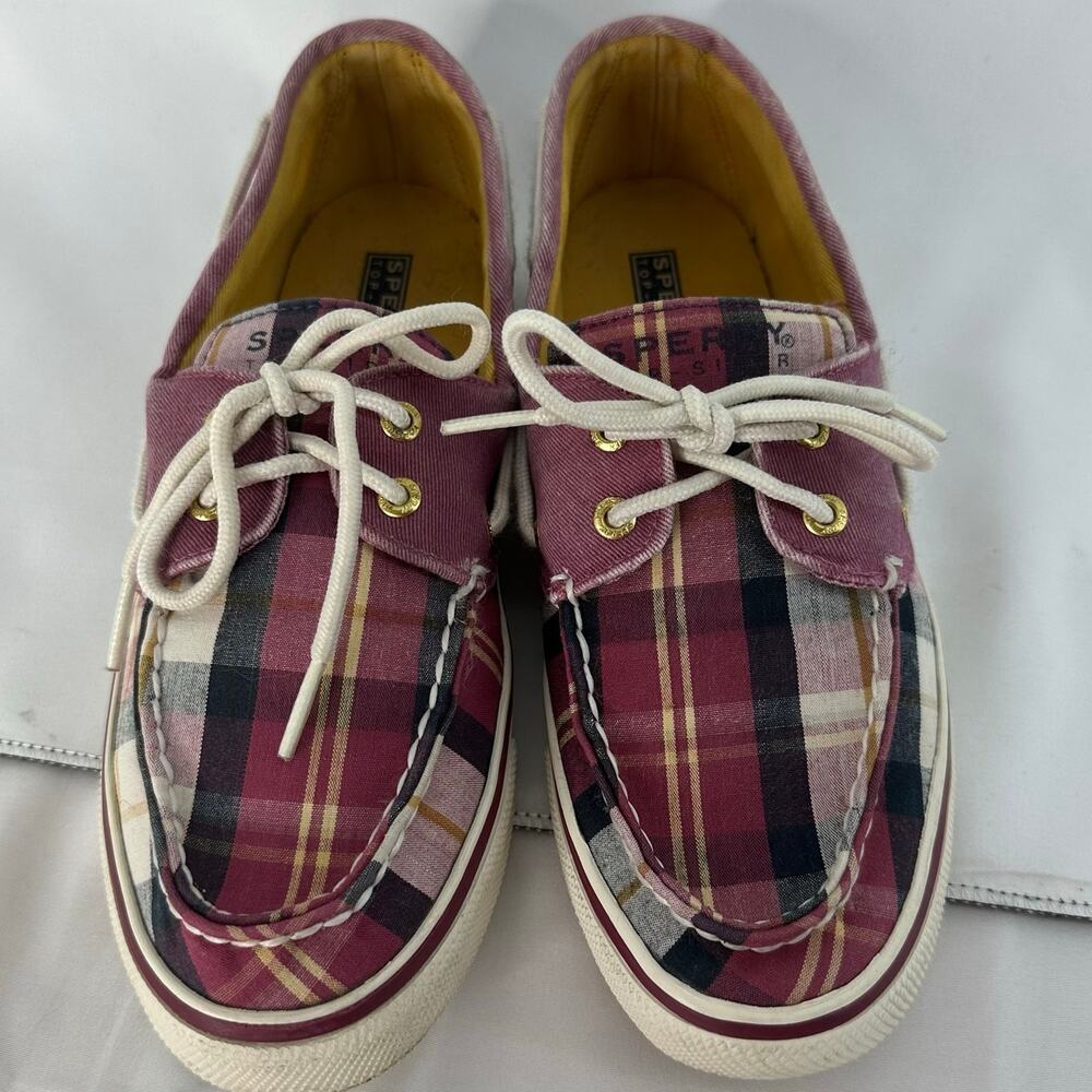 Sperry Top-Sider Boat Shoes Womens 7M Purple Navy Plaid Canvas Loafers